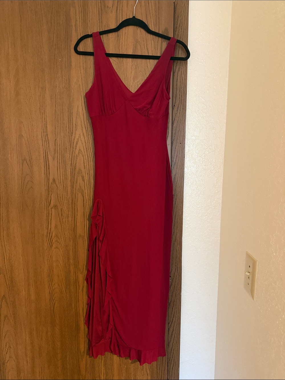 SHEIN Crimson Sleeveless V-Neck Maxi Dress with Side Ruching